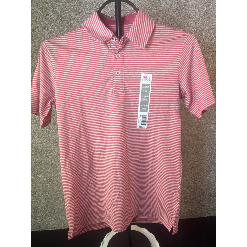 Chaps Creek Kids Short Sleeve Striped Polo Shirt Pink White XL 14/16